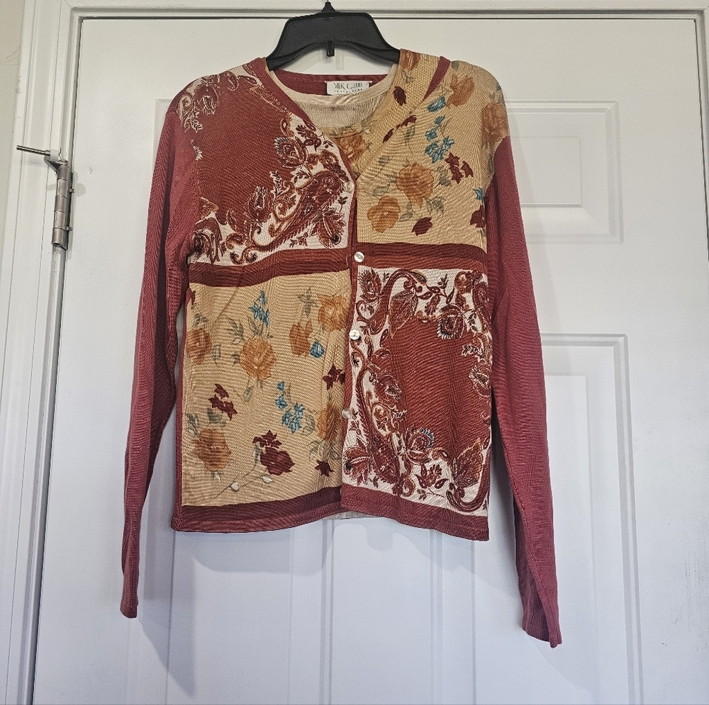 Silk Club Collection Sweater Size Medium  70% Silk  30%COTTON 2 Piece Set